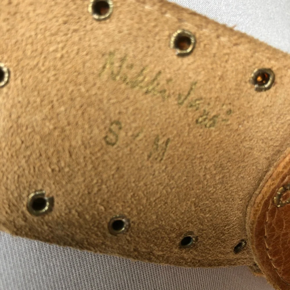 Studded Tan Leather Belt with Gold Buckle